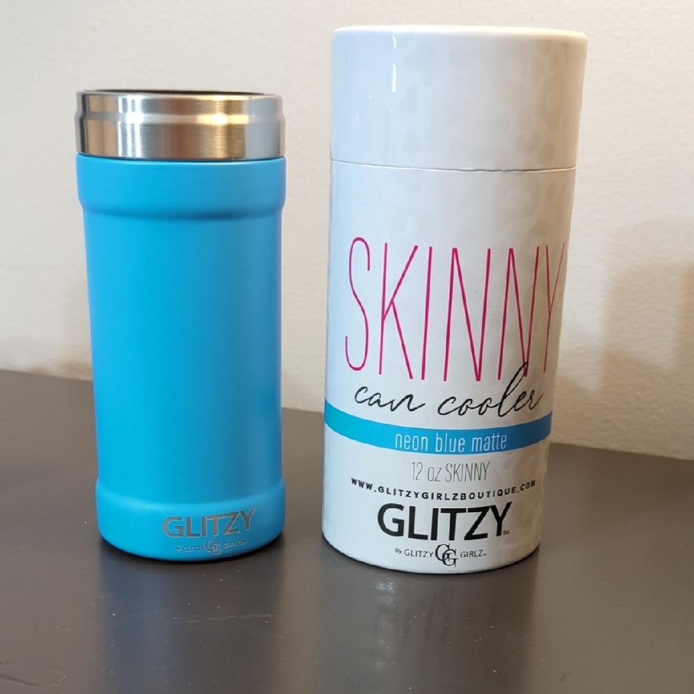 Glitz Neon Blue Can Cooler